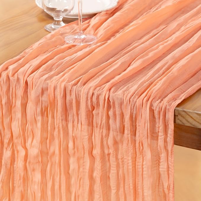 DeZerlor Peach Cheesecloth Table Runner 1 Pack Summer Boho Runner | 120Inches by DeZerlor