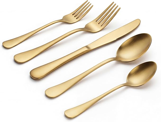 LIANYU 20 Piece Matte Gold Silverware Set, Stainless Steel Gold Flatware | by LIANYU