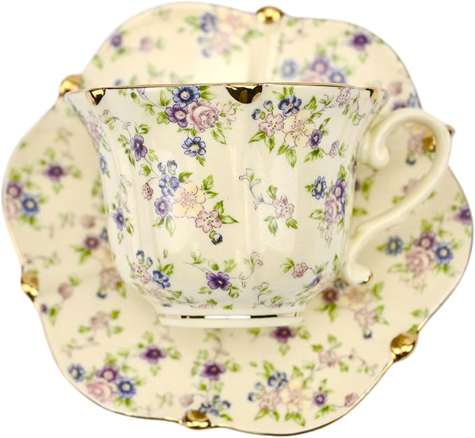 TATSUMI Country Roses 18 Peices Bone China Tea Cup And Saucer Set, English - Image 2