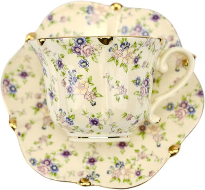 TATSUMI Country Roses 18 Peices Bone China Tea Cup And Saucer Set, English - Image 2