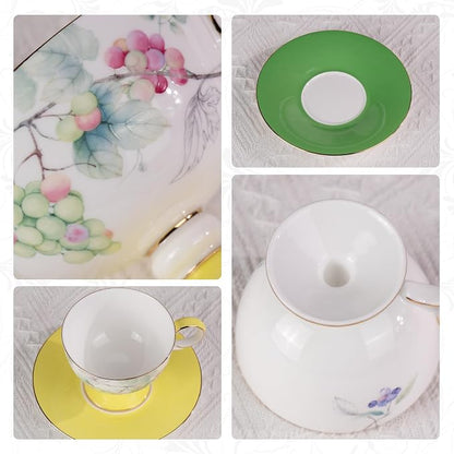KAMMAK Tea Cups Set of 2, Ceramic Floral Pattern Demitasse Cup | Porcelain - Image 4