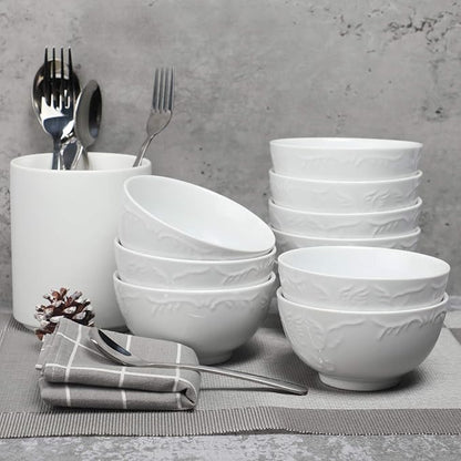 amhomel 6-Pack 24 Ounce Cereal Bowls with Embossed Texture, Porcelain Deep Ceramic Bowls, Dishwasher & Microwave Safe