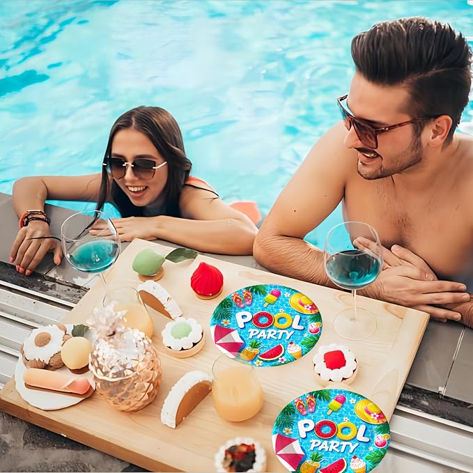 7 Inch Pool Paper Plates 50 Pack Summer Blue Party Plates Decorations | Summer - Image 3