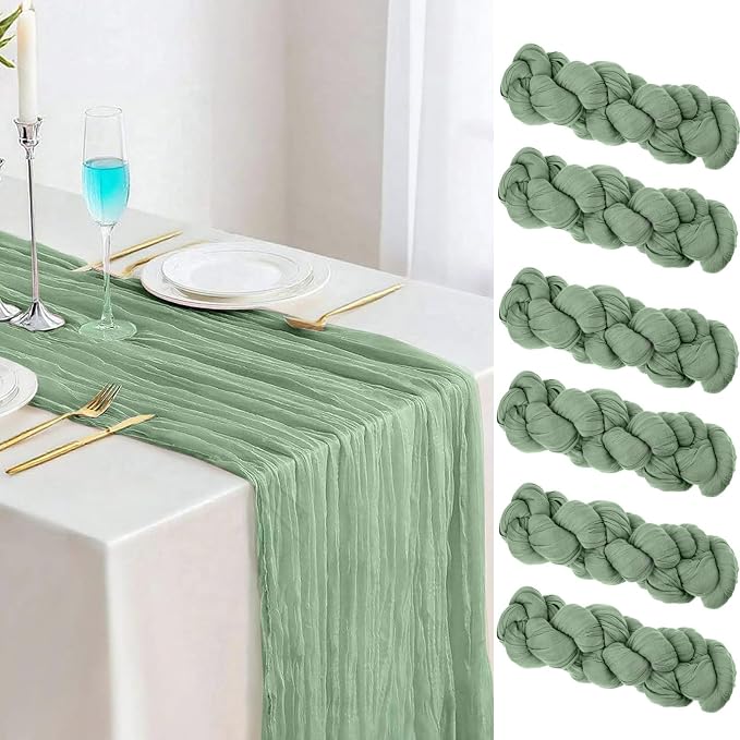 Sage Green 6pcs Cheesecloth Table Runner 35x120inch Gauze Boho Rustic Farmhouse by TuTive