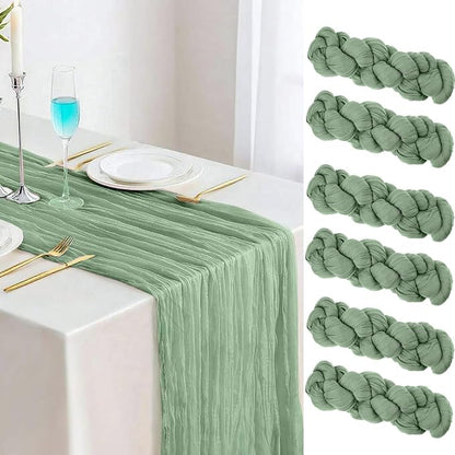 Sage Green 6pcs Cheesecloth Table Runner 35x120inch Gauze Boho Rustic Farmhouse by TuTive