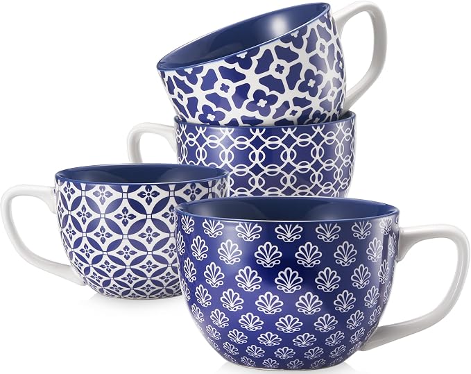 DOWAN Coffee Mugs Set of 4, 24 oz Large Coffee Mugs, Jumbo Soup Mugs by DOWAN