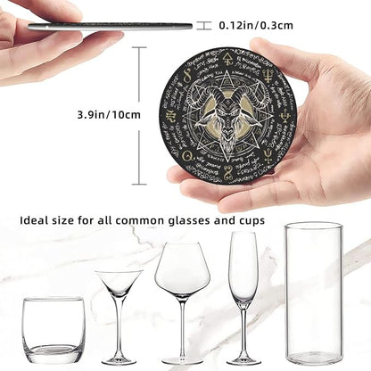 Satanic Goat Star Leather Drinks Coasters - Image 4