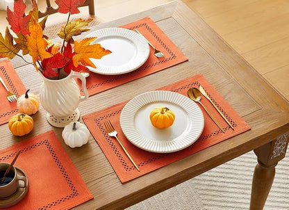 Orange Burlap Place Mats, Fall Placemats Set of 6, 12 x 18 Inch | Double Layer - Image 3