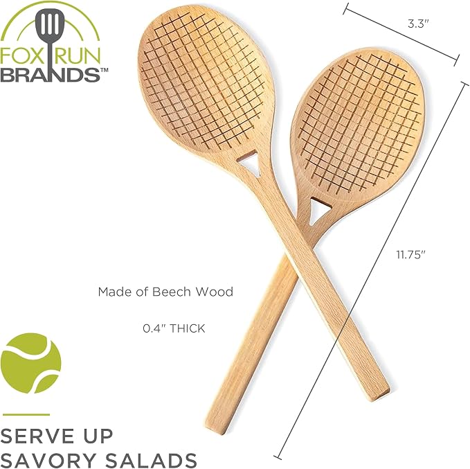 Fox Run Beechwood Tennis Racket Salad Servers - Image 5