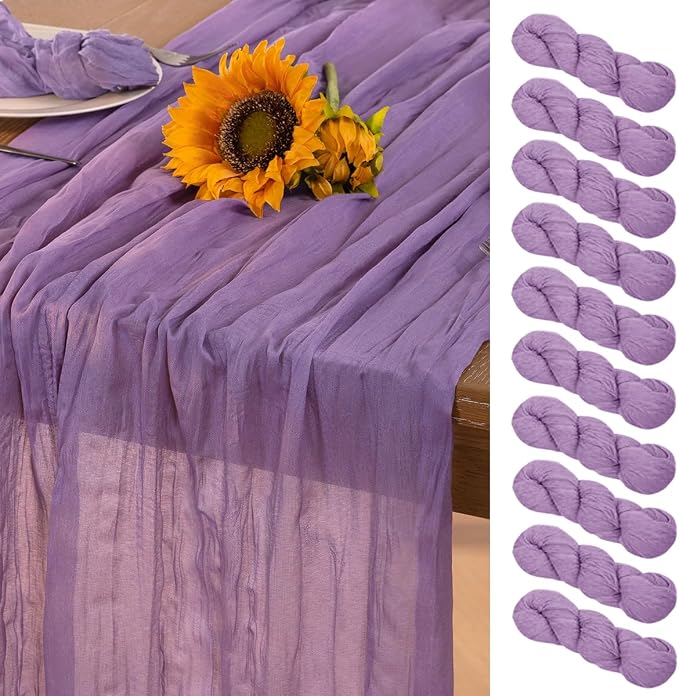 DeZerlor Purple Cheesecloth Table Runners 10 Pack Summer Boho Runners | by DeZerlor