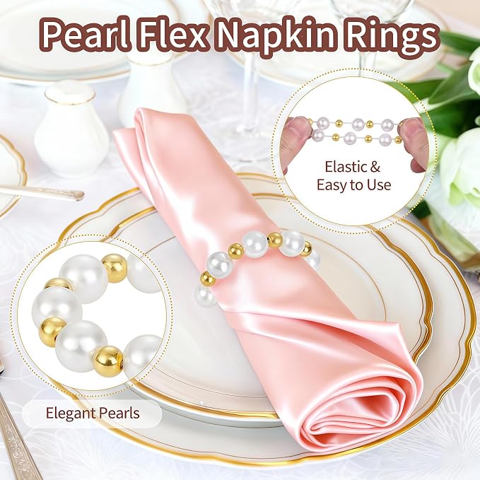 Pearl Napkin Rings Set of 12, Handmade Imitation Pearl Napkin Rings, Napkin - Image 3