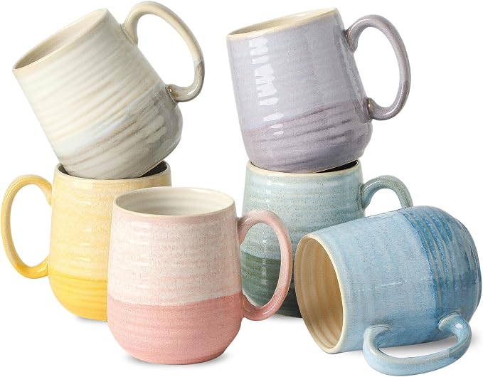 HASENSE Porcelain Coffee Mugs Set of 6, 15oz Large Ceramic Cups by Hasense