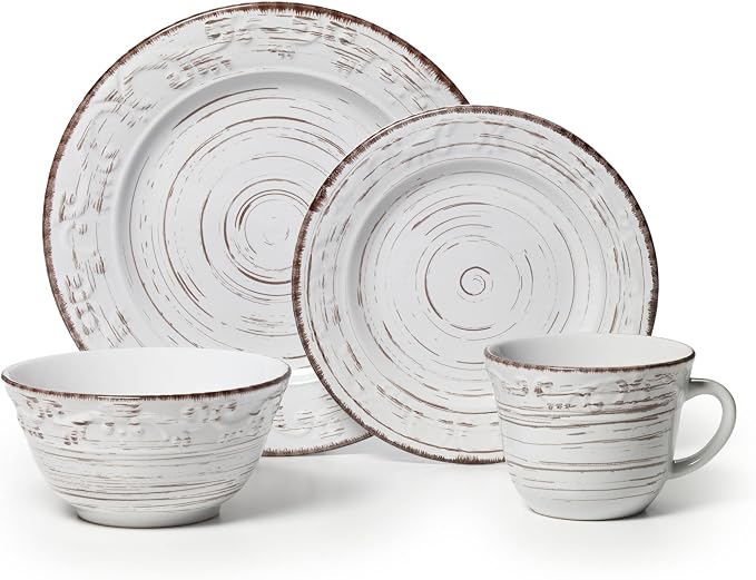 Pfaltzgraff Trellis White 16-Piece Stoneware Dinnerware Set, Service - Image 2
