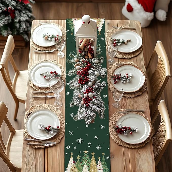 Christmas Table Runner 13x60 Inch, Xmas Trees Snowflakes Holiday Decorative - Image 4