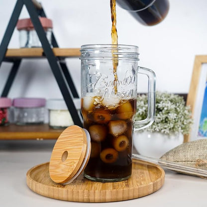 ANOTION Glass Cups with Lids and Straws - 24 oz Tumbler with Handle Christmas - Image 7