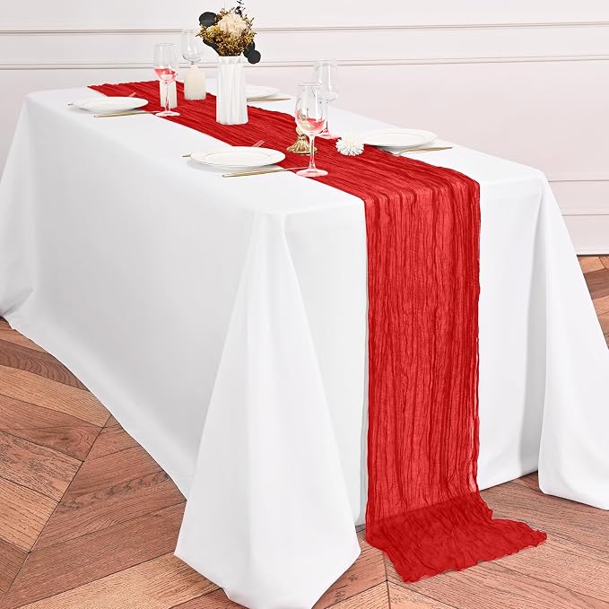 4 Pack Red Table Runner 17 x 108inch Cheesecloth Table Runner Boho Gauze Table - Image 4