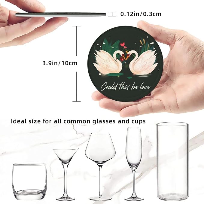 Drink Coasters with Holder Stand Set of 6, Swan Pu Leather Absorbent Coasters - Image 3