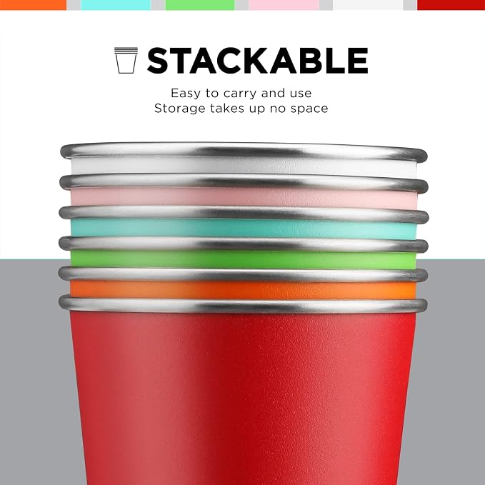 HAUSHOF Stainless Steel Cups, 14oz Stacking Cups, Unbreakable, 6 Pack | 18/8 - Image 6