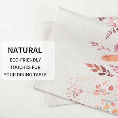 QIYI Boho Placemats Set of 6, 12x18 Inch Linen Fabric Floral Place Mats for Kitchen Dinning, Farmhouse Rustic Cloth Table Mats, Washable Placemat Party Table Décor, Autumn Wildflowers