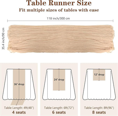 Table Centerpiece Set with Beige Cheesecloth Table Runner, 1 Round Wooden Candle Plate, 70 PCS Dried Pampas Grass Decor with White Vase, 6 Linen Napkins and Wooden Napkin Rings for Wedding Home Decor