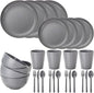 LIYH 28 Pcs Dark Grey Plates and Bowls Dinnerware Sets, Dish Set for 4, Unbreakable Reusable Plate, Wheat Straw Plates and Bowls Apply to Kitchen & Camping