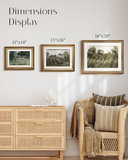 InSimSea Retro Gold Framed Wall Art, Home Room Coastal Storm Clouds Vintage Wall Decor, Canvas Print Artwork, Farmhouse Country Decor, Antique Picture Frame Landscape Paintings, 13x16 Inch