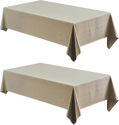 2 Pack Rectangle Tablecloth, 60x104 inch, Water Resistant Wrinkle Free Linen Textured Table Cloth Washable, Decorative Fabric Table Cover for Dining, Party and Camping, Mocha