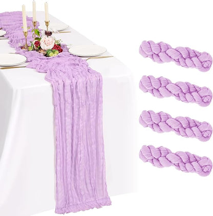4 Pack Cheesecloth Table Runner 10FT Lilac Purple Table Runner Lavender Boho by Showgeous