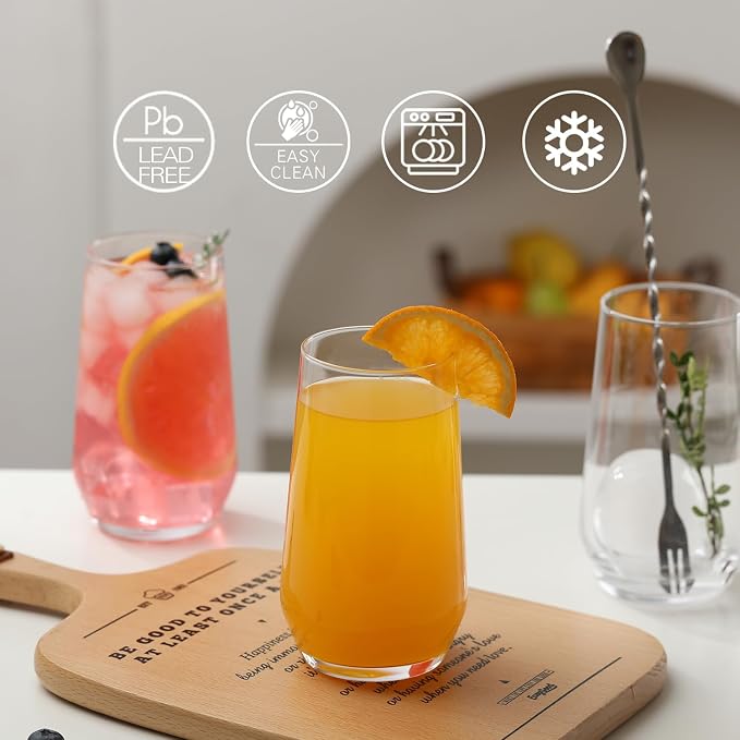 Wlasss Drinking Glasses Set of 4, 16.4 oz Clear Glass Tumbler, Water Glasses - Image 4