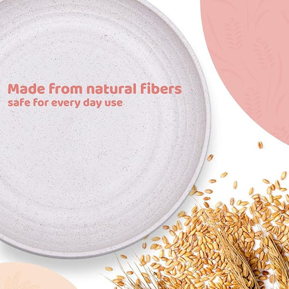 MISS BIG Wheat Straw Plates 8 inches,Plastic Plates Reusable Set of 4,Dinner Plates for Kids&Adults,Dishwasher & Microwave Safe,Eco-Friendly,BPA Free with 4 Colors