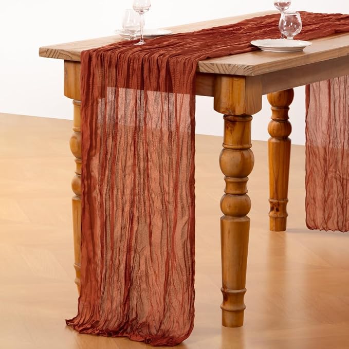 DeZerlor Terracotta Cheesecloth Table Runners 10 Pack Fall Runners | 120Inch - Image 6