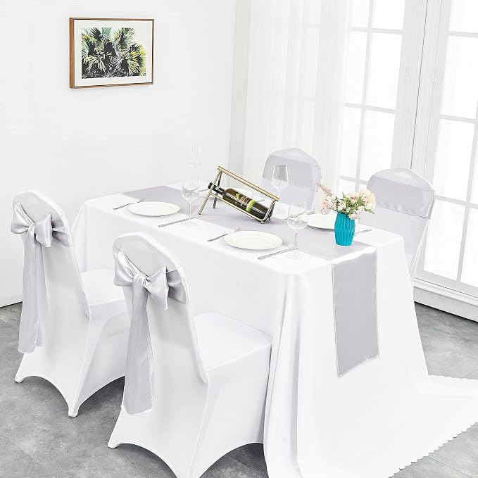 10-Pack Silver Satin Table Runner 12 x 108 Inch Long Bright and Smooth Silk - Image 6