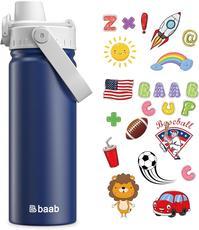 baab 18oz Kids Insulated Water Bottle 18/8 Stainless Steel Kids Cup 1 Pack | by baabKidWatterBottle
