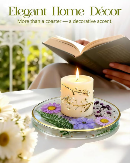 Oqplog Resin Drink Coasters for Desk Coffee Table-Pink&Purple Dried Flowers - Image 5