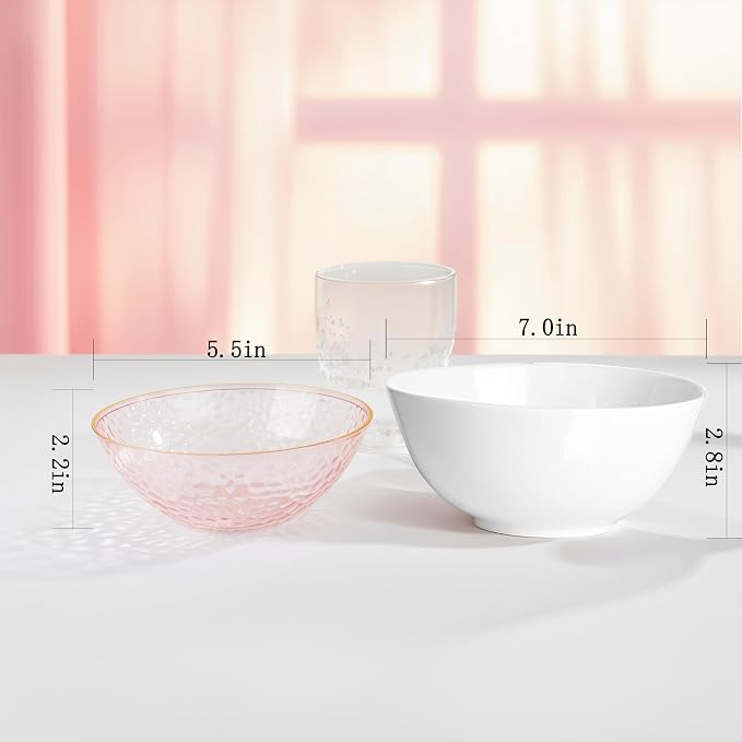 30 Pack 12 Ounce Pink Plastic Bowls Hammered Clear Bowl - Image 7