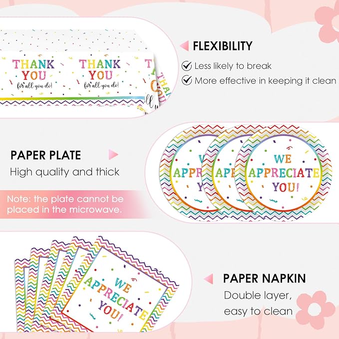 41Pcs We Appreciate You Decorations Rainbow Color Thank You Themed Tableware - Image 3