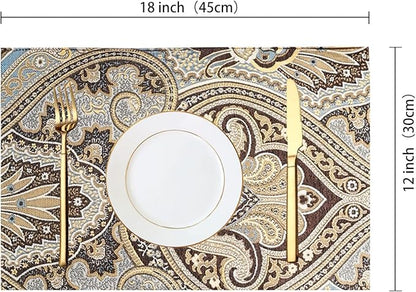 Luxury Retro placemats for Dinner Table Set of 6,Machine Washable Fabric Placemats Non-Slip Heat Resistant Indoor Dining Table mats placemats (Coffee, Set of 6)