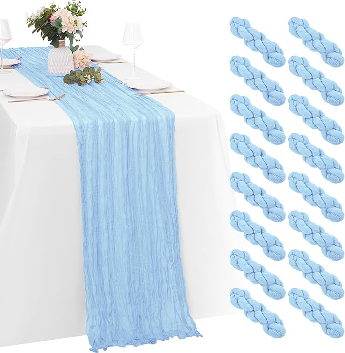 16 Pack Baby Blue Cheesecloth Table Runners 20x120 Inch Gauze Table Runner 10FT by Yorcari