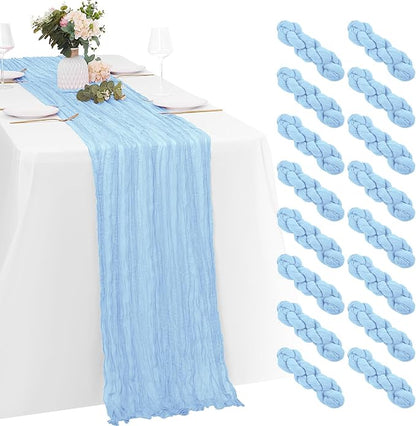 16 Pack Baby Blue Cheesecloth Table Runners 20x120 Inch Gauze Table Runner 10FT by Yorcari