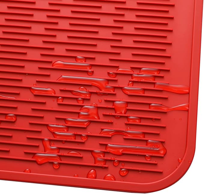 Silicone Dish Drying Mat for Multiple Usage,Easy clean,Eco-friendly,Heat-resistant Silicone Mat for Kitchen Counter or Sink,Refrigerator or Drawer Liner Red 4XL 32 inches x 18 inches