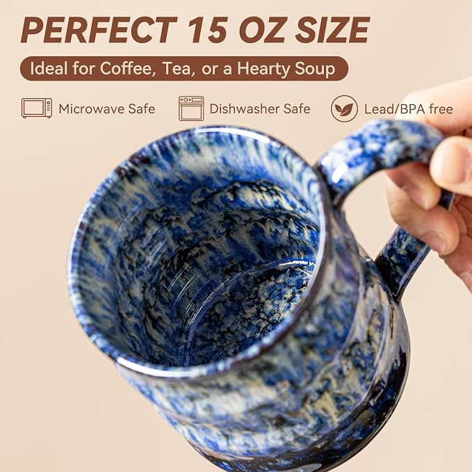 Unique Reactive Glaze Ceramic Coffee Mug - 15 oz Large Coffee Cup - Image 6