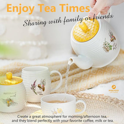Porcelain Tea Pot Honey Bee Pattern Ceramic Teapot White Coffee Pot Water - Image 6
