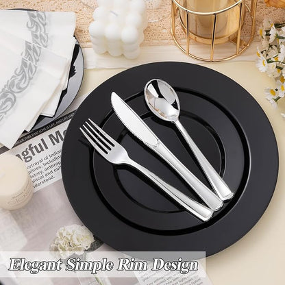 BESTSTAR 200PCS Black Plastic Plates Set | 100 10.25 inch Dinner Plates and 100 - Image 5