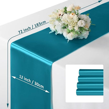 Manyshofu Teal Blue Satin Table Runner 12x72 - Image 4