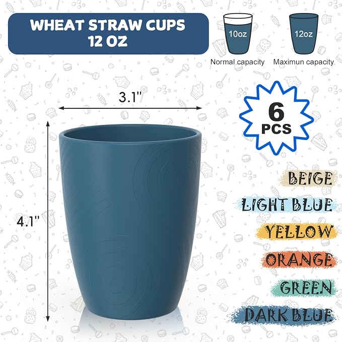 Wheat Straw Cups, Plastic Cups Unbreakable Drinking Cups Set of 6, Reusable - Image 3