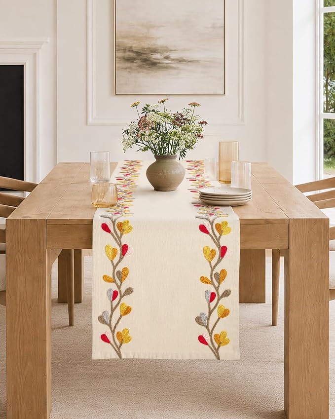 Embroidered Canvas 13"x 72" Narrow Table Runner, Branch | Exquisite Embroidery - Image 5