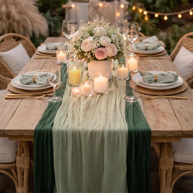 Cheesecloth Table Runner 6 Pack Sage Green and Dark Green, Boho Gauze Table by Avolander