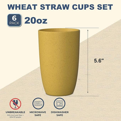 Wrova Wheat Straw Cups 6 PCS Good Alternative to Plastic Reusable Cups 20 oz - Image 2