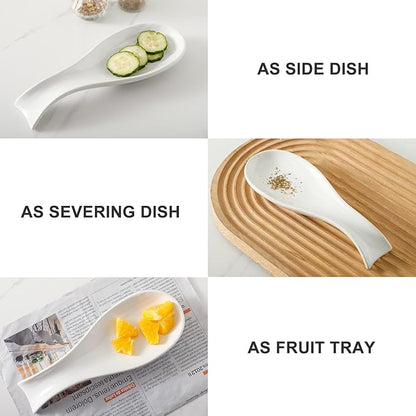 Ceramic Spoon Rest for Stove Top,Large 8.7 Inch Spoon Holder for Kitchen Counter,Porcelain Utensil Rest for Thankgiving and Christmas Gift,Dishwasher Safe and Heat-Resistant,White(2 PC)