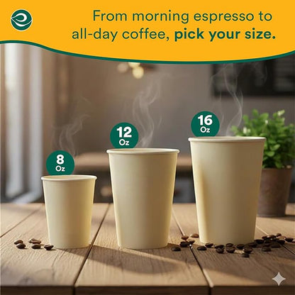 ECO SOUL 50 Pack 12 oz Disposable Coffee Cups Eco-Friendly, Biodegradable, Compostable, Leak-free & Sturdy To Go Hot Drink Travel Bagasse Cup for Tea, Chocolate, Party, Picnic & Cafe, Office & Home